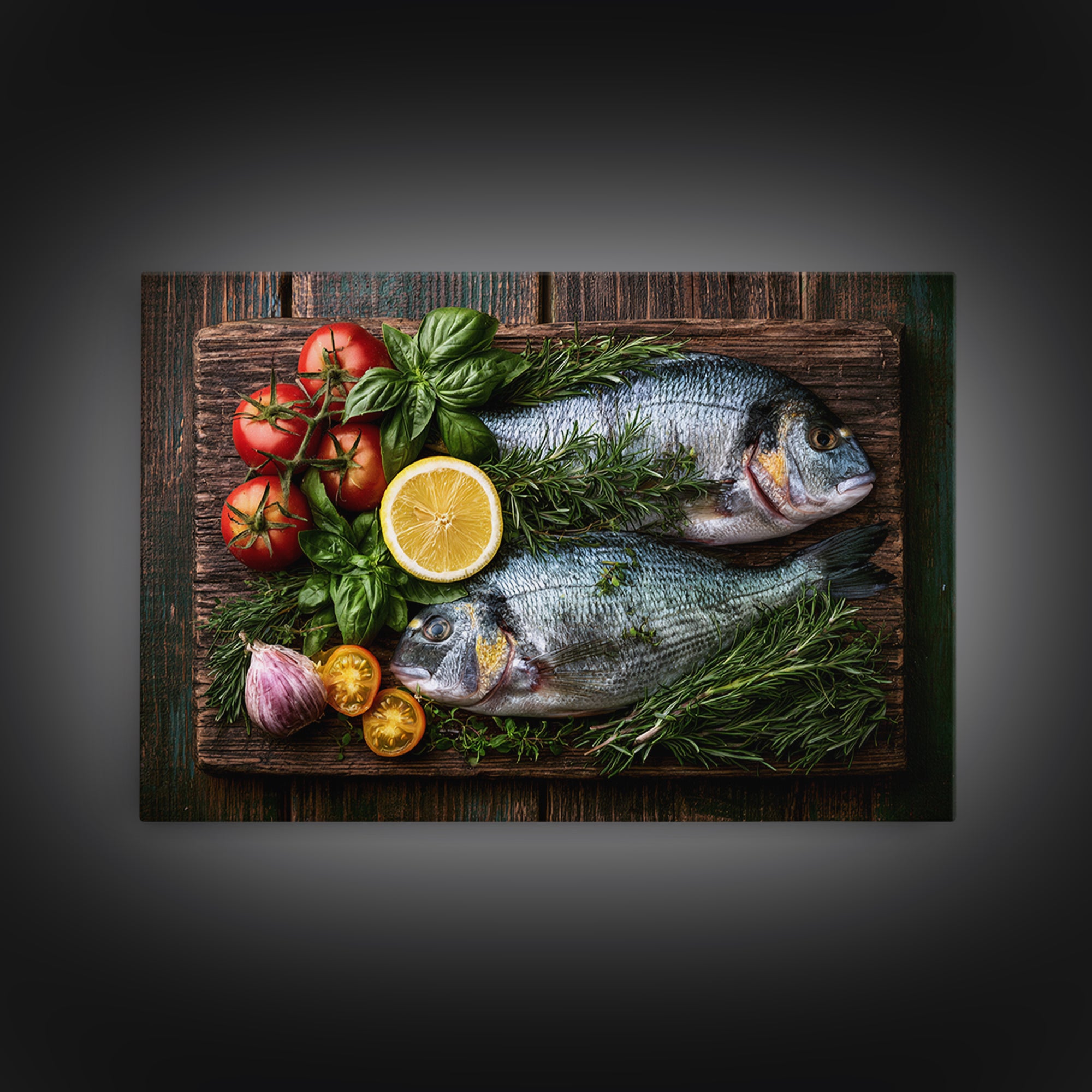 Fresh Fish with Lemon and Herbs Framed Canvas Print, Restaurant Art, Gallery Decor, Restaurant Decor, Fine Art, Bistro, RES-3x2-27