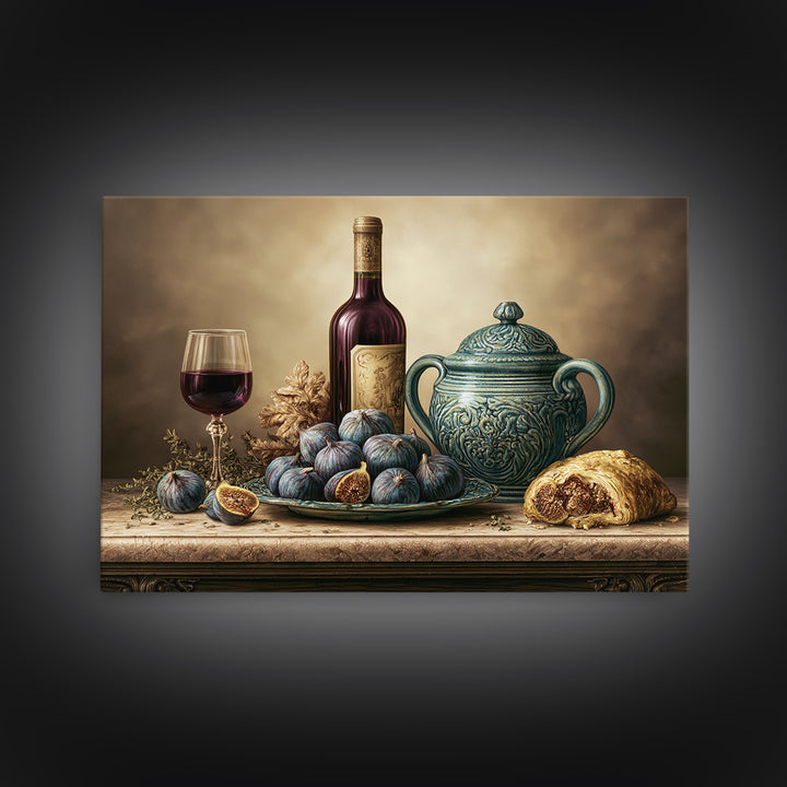 Wine Bottle and Figs Canvas Print, Restaurant Art, Modern Decor, Restaurant Decor, Fine Art, Bistro, Poster, Wall Decor, RES-3x2-29