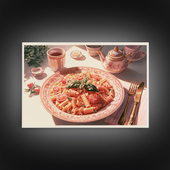 Fresh Pasta with Tomatoes and Basil Canvas Print, Restaurant Art, Canvas Print, Restaurant Decor, Bistro, Statement Artwork, RES-3x2-30