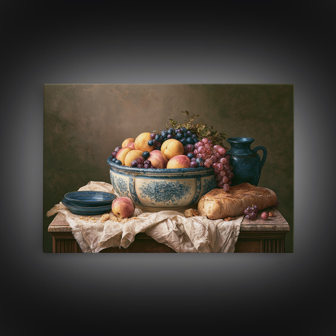 Classic Fruit Bowl Canvas Print, Restaurant Art, Stained Glass Art, Restaurant Decor, Fine Art, Bistro, Textured Painting, RES-3x2-32
