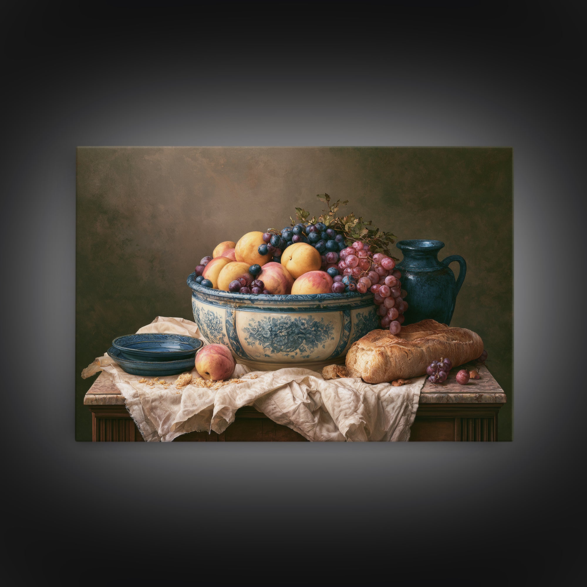 Classic Fruit Bowl Canvas Print, Restaurant Art, Stained Glass Art, Restaurant Decor, Fine Art, Bistro, Textured Painting, RES-3x2-32