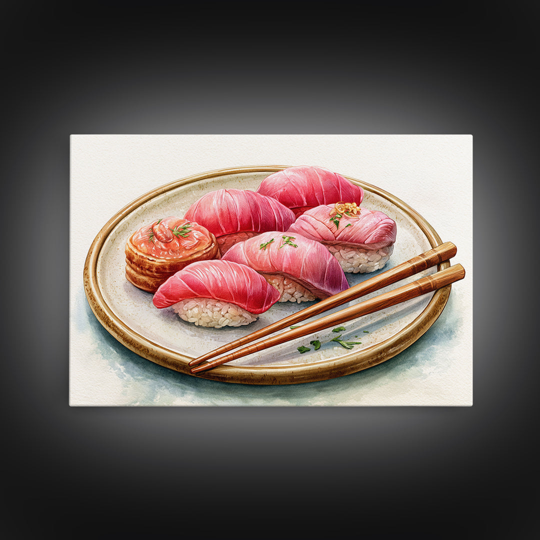 Sushi Fish and Ceramic Plate Composition Canvas Print, Restaurant Art, Cool Wall Art, Restaurant Decor, Fine Art, Bistro, RES-3x2-33