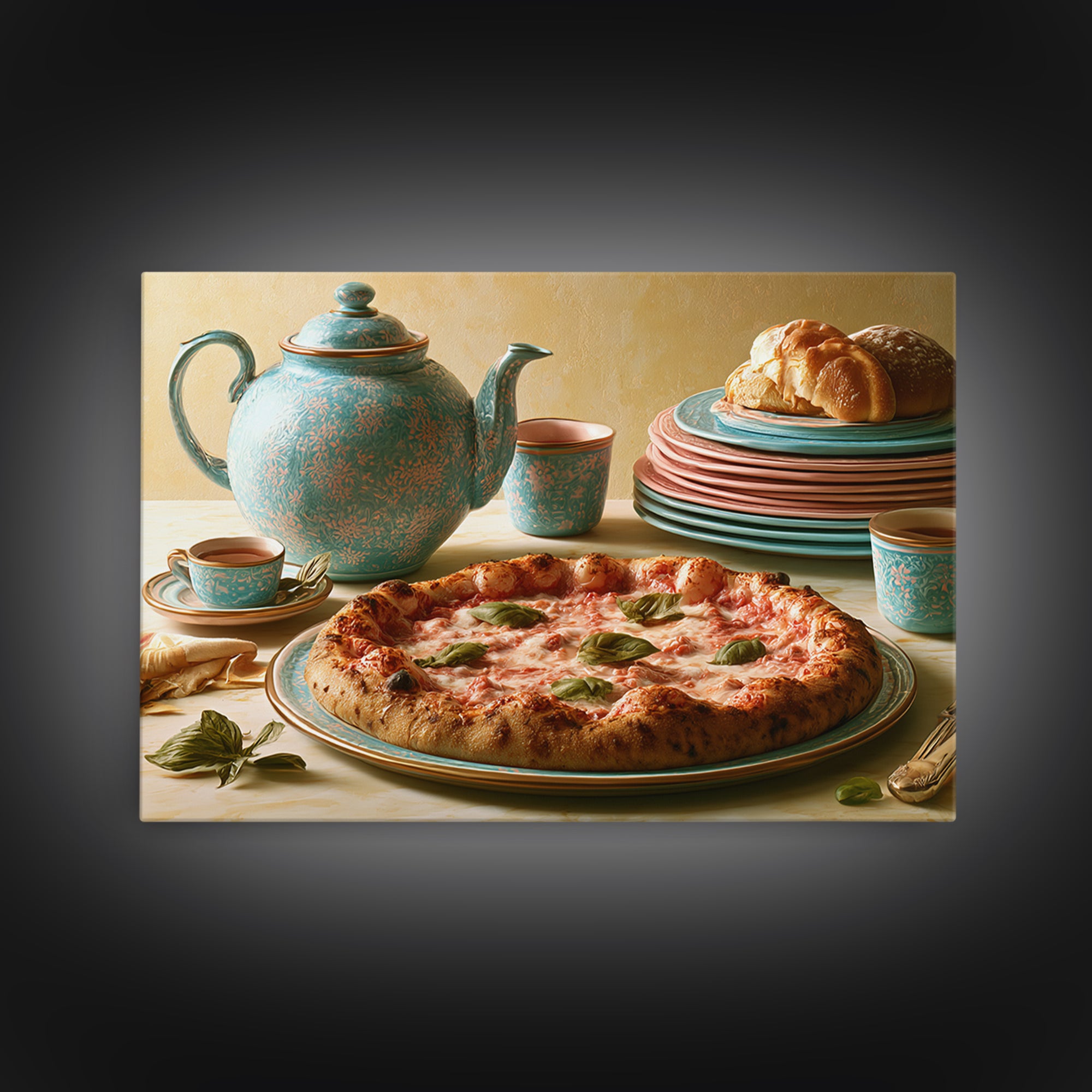 Pizzeria Tomato Basil and Mozzarella Still Life Canvas Print, Restaurant Art, Living Room Decor, Restaurant Decor, Bistro, RES-3x2-38