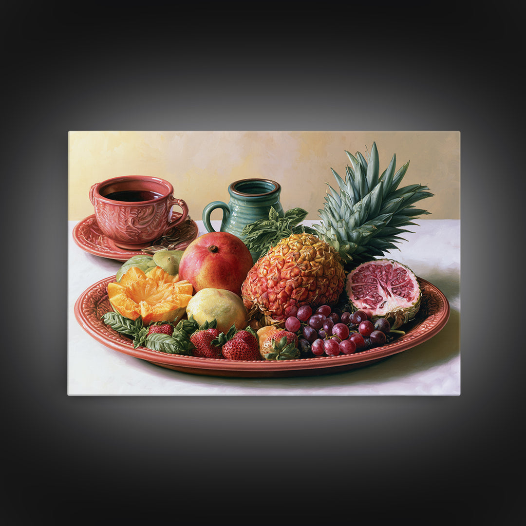 Tropical Fruit Platter Framed Canvas Print, Restaurant Art, Wall Art Print, Restaurant Decor, Fine Art, Bistro, Modern Decor, RES-3x2-46