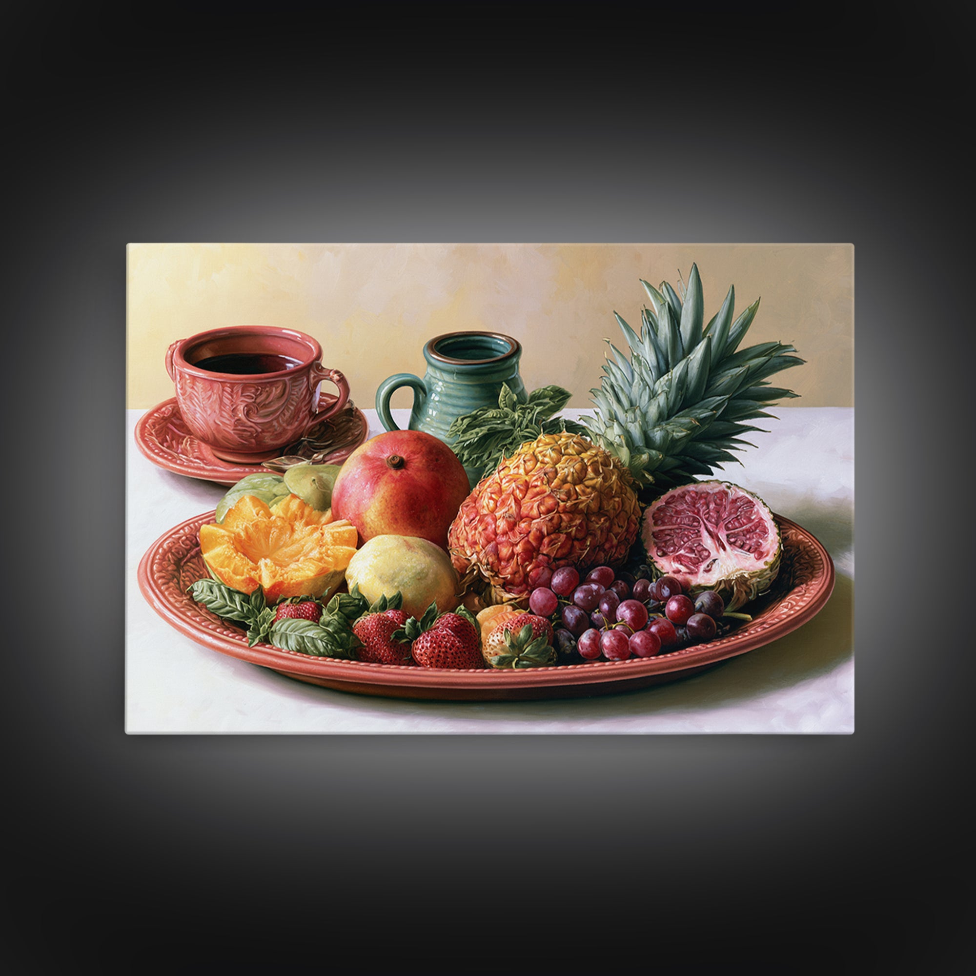 Tropical Fruit Platter Framed Canvas Print, Restaurant Art, Wall Art Print, Restaurant Decor, Fine Art, Bistro, Modern Decor, RES-3x2-46