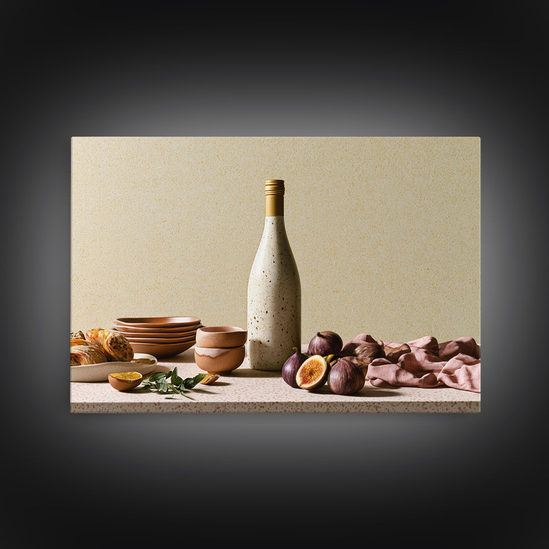 Wine Bottle and Figs Framed Canvas Print, Restaurant Art, Stained Glass Art, Restaurant Decor, Fine Art, Bistro, RES-3x2-5