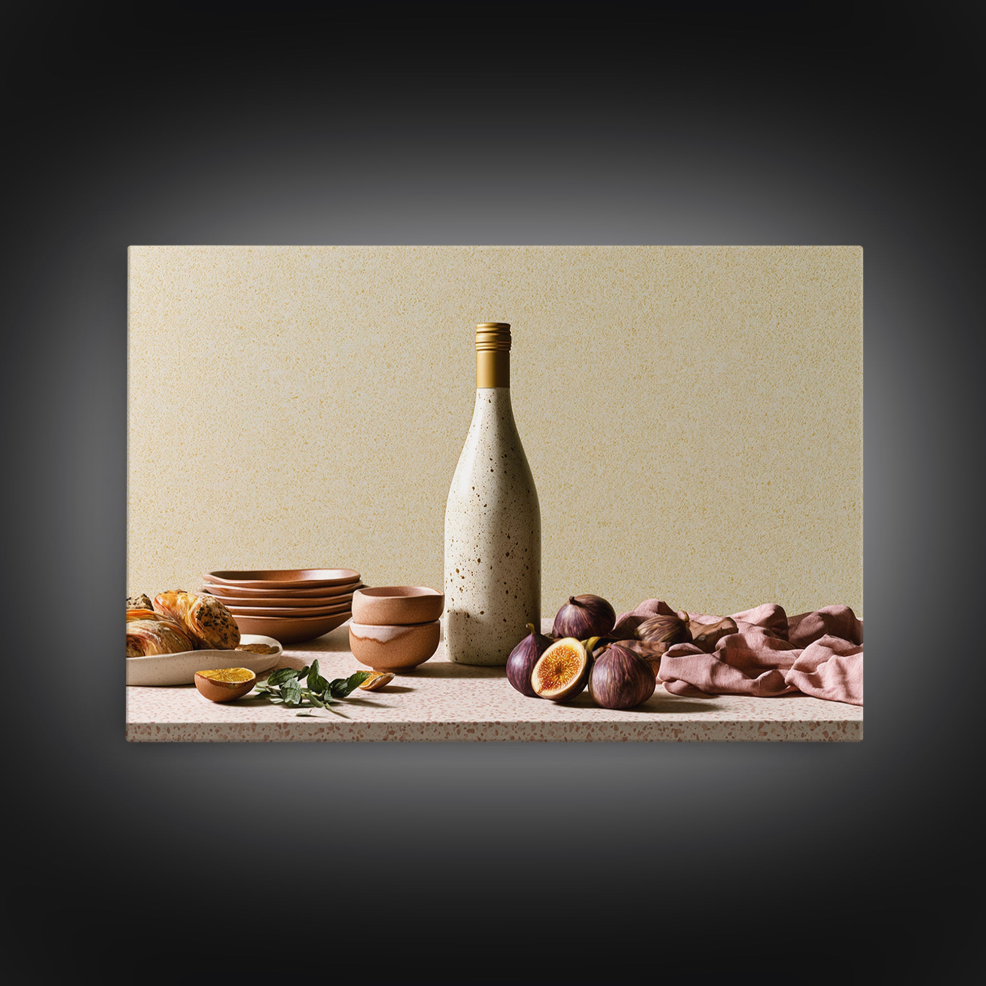 Wine Bottle and Figs Framed Canvas Print, Restaurant Art, Stained Glass Art, Restaurant Decor, Fine Art, Bistro, RES-3x2-5