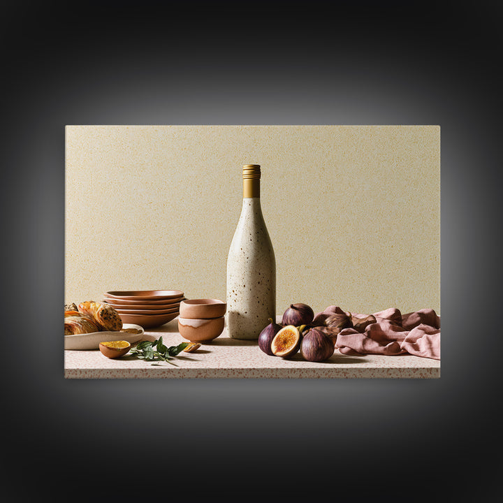 Wine Bottle and Figs Framed Canvas Print, Restaurant Art, Stained Glass Art, Restaurant Decor, Fine Art, Bistro, RES-3x2-5