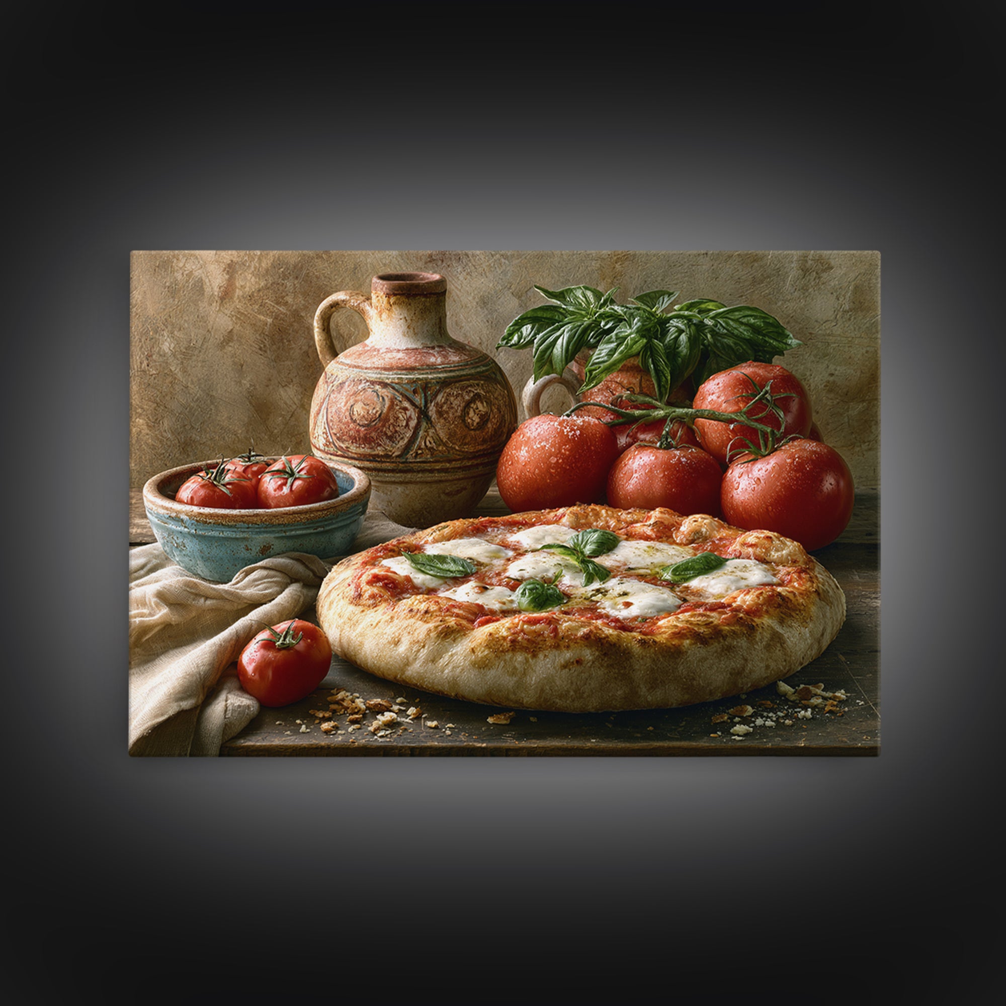 Pizzeria Tomato Basil and Mozzarella Still Life Canvas Print, Restaurant Art, Living Room Decor, Restaurant Decor, Bistro, RES-3x2-62
