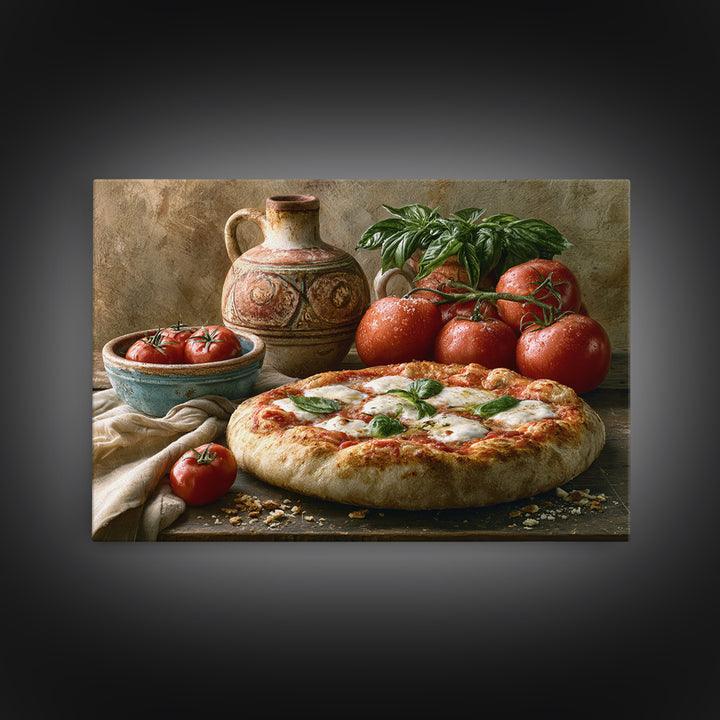 Pizzeria Tomato Basil and Mozzarella Still Life Canvas Print, Restaurant Art, Living Room Decor, Restaurant Decor, Bistro, RES-3x2-62