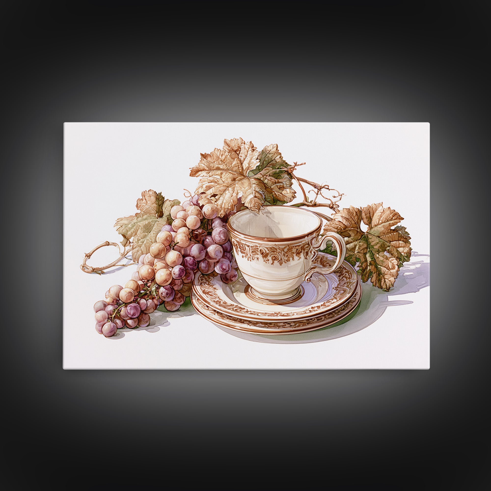 Wine Grapevine Botanical Study Canvas Print, Restaurant Art, Framed Wall Art, Restaurant Decor, Watercolor Art, Bistro, RES-3x2-67