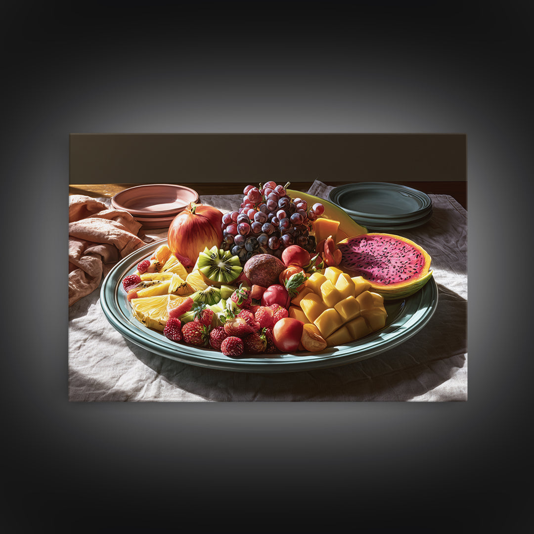 Tropical Fruit Platter Framed Canvas Print, Restaurant Art, Wall Art Print, Restaurant Decor, Fine Art, Bistro, Modern Decor, RES-3x2-70
