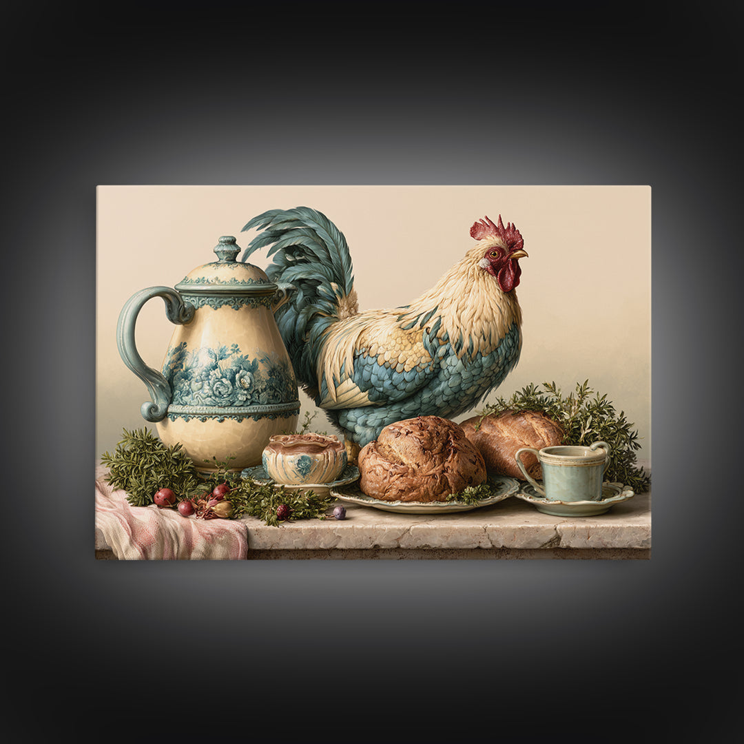 Rooster and Herbs for Farmhouse Restaurant Mood Canvas Print, Restaurant Art, Contemporary Art, Restaurant Decor, Bistro, RES-3x2-72