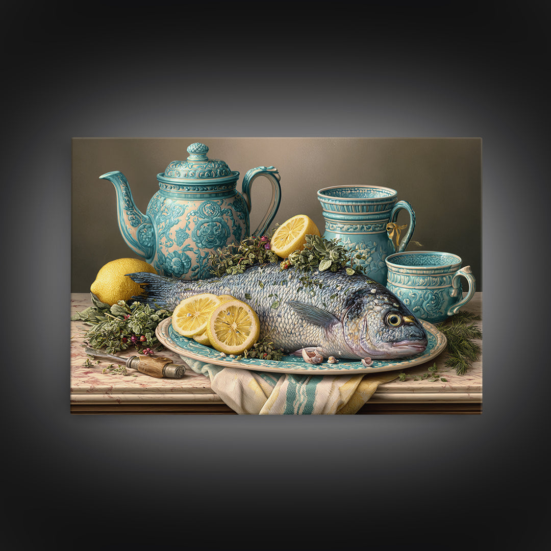 Fresh Fish with Lemon and Herbs Canvas Print, Restaurant Art, Printable Wall Art, Restaurant Decor, Fine Art, Bistro, RES-3x2-75