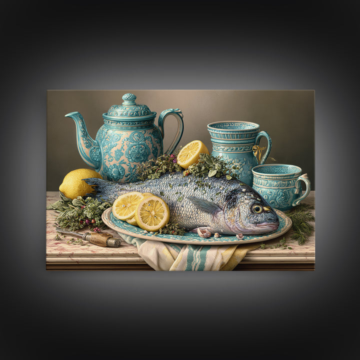 Fresh Fish with Lemon and Herbs Canvas Print, Restaurant Art, Printable Wall Art, Restaurant Decor, Fine Art, Bistro, RES-3x2-75