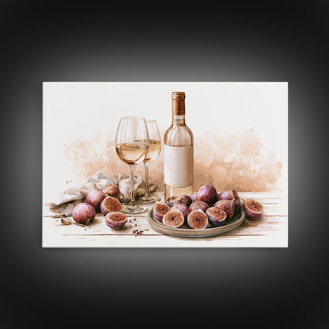 Wine Bottle and Figs Framed Canvas Print, Restaurant Art, Room Decor, Restaurant Decor, Fine Art, Bistro, Large Wall Art, RES-3x2-77