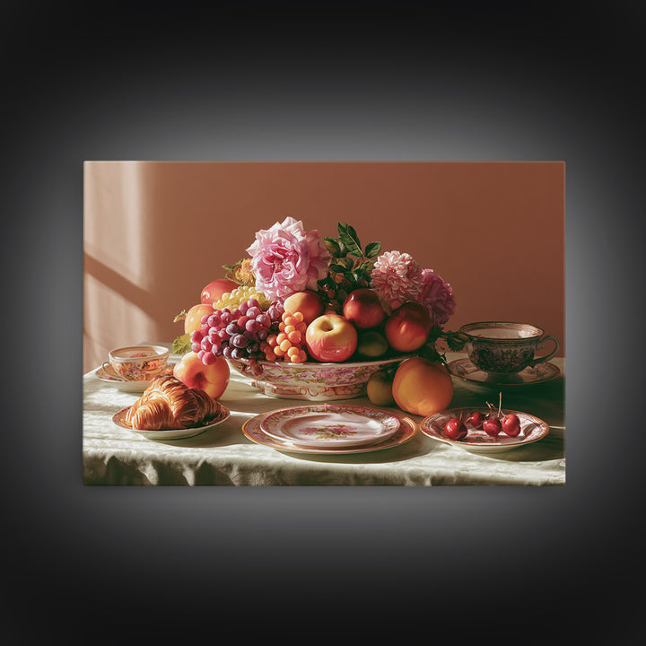 Classic Fruit Bowl Framed Canvas Print, Restaurant Art, Watercolor Painting, Restaurant Decor, Oil Painting, Bistro, RES-3x2-8