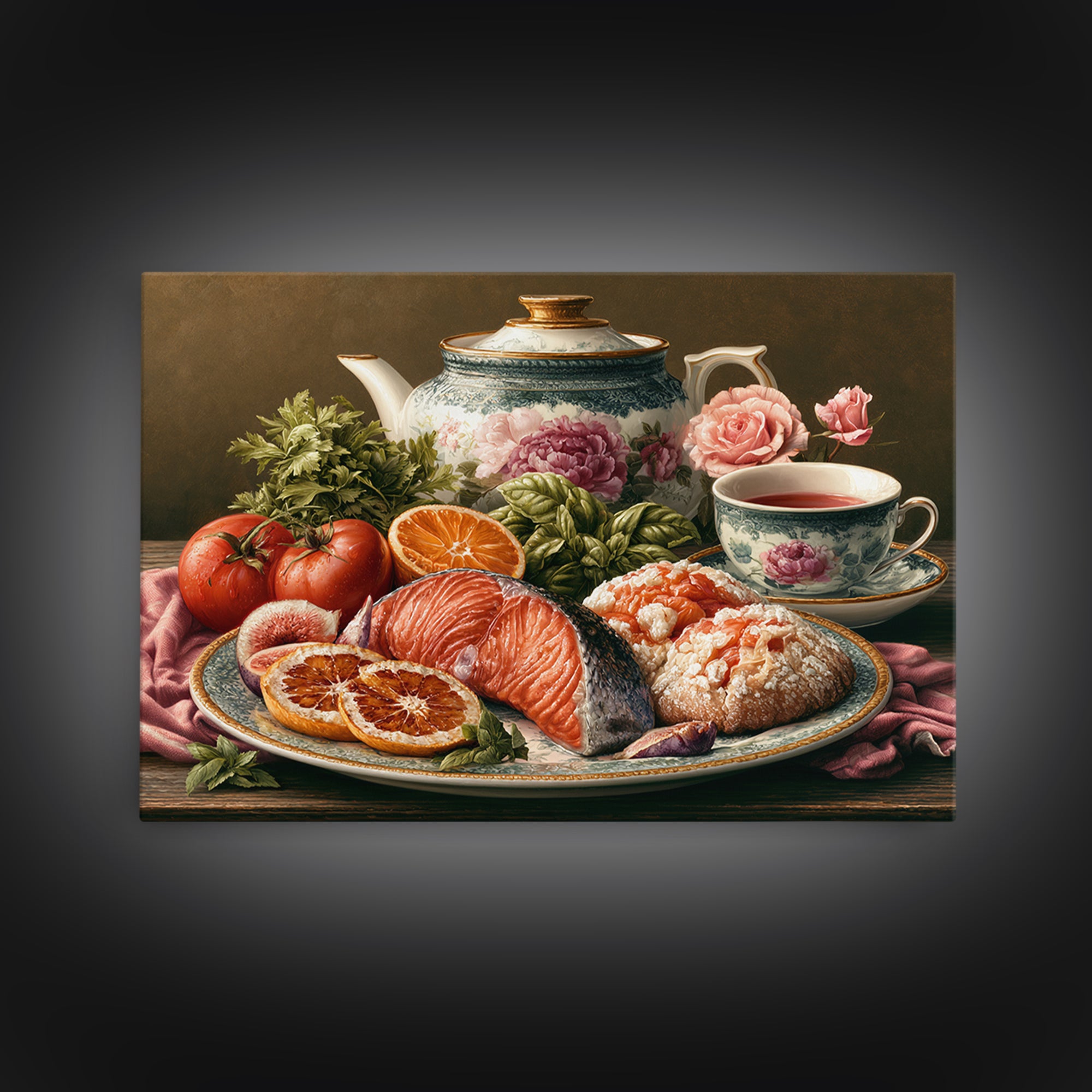 Sushi Fish and Ceramic Plate Composition Framed Canvas Print, Restaurant Art, Canvas Print, Restaurant Decor, Fine Art, Bistro, RES-3x2-9