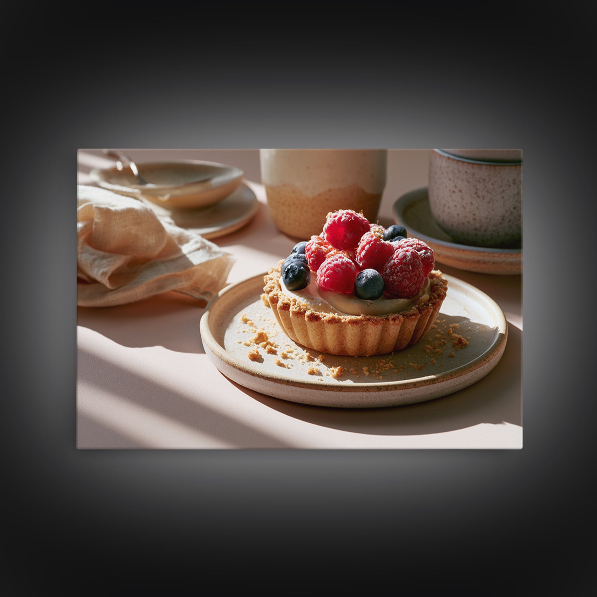 Dessert Tart with Berries and Cream Framed Canvas Print, Restaurant Art, Art Print, Restaurant Decor, Fine Art, Bistro, RES-3x2-92