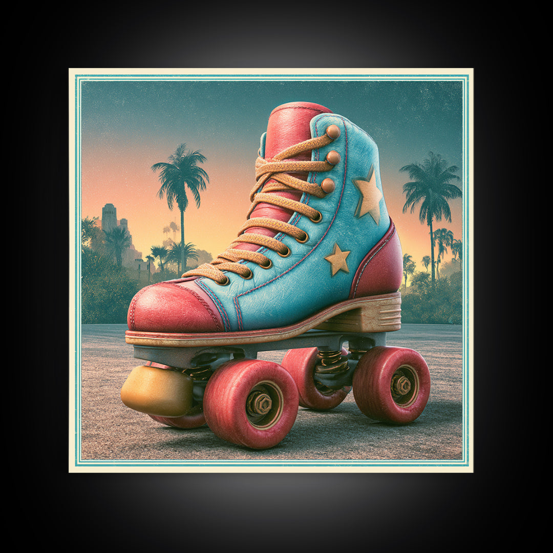 Retro Roller Skate Framed Canvas Print, Retro Art, Living Room Decor, Retro, Gallery Decor, Neutral Decor, Modern Decor, RET-1x1-52