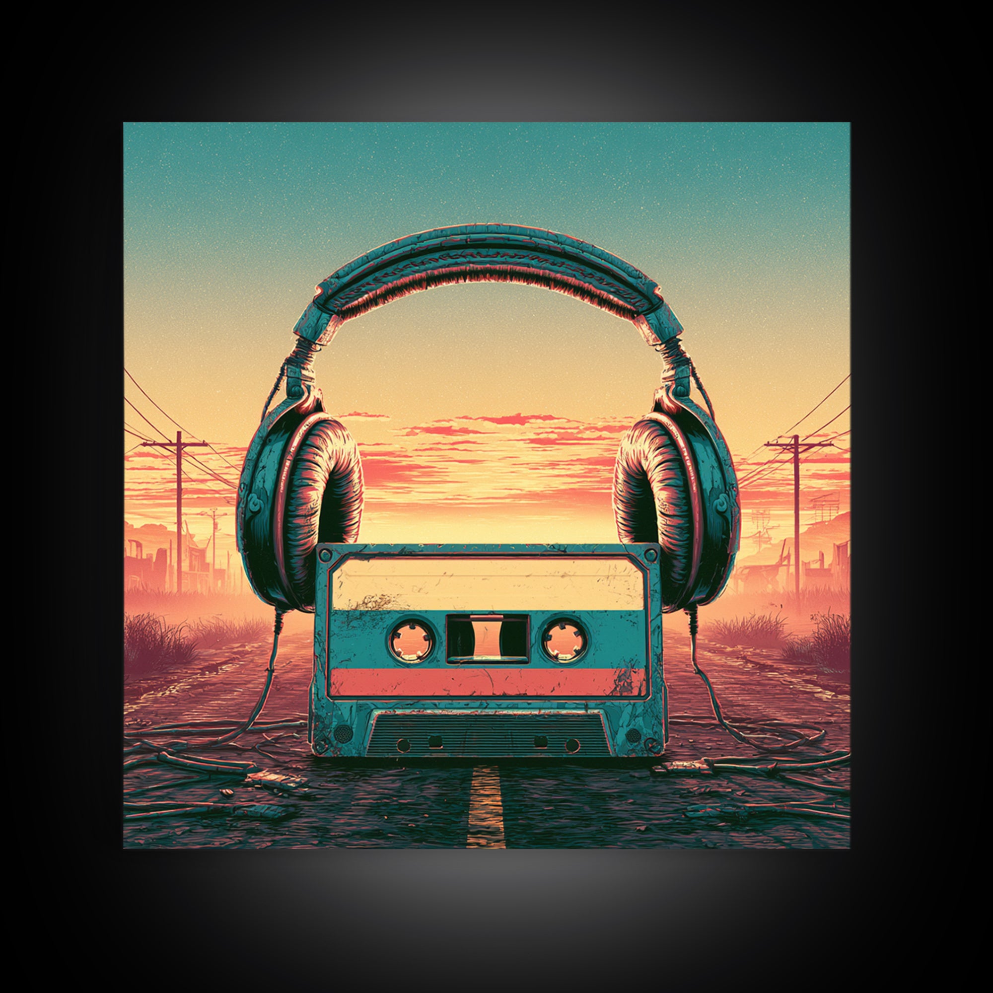 Cassette Tape and Headphones Graphic Canvas Print, Retro Art, Retro Wall Art, Living Room Decor, Oil Painting, Retro, RET-1x1-54