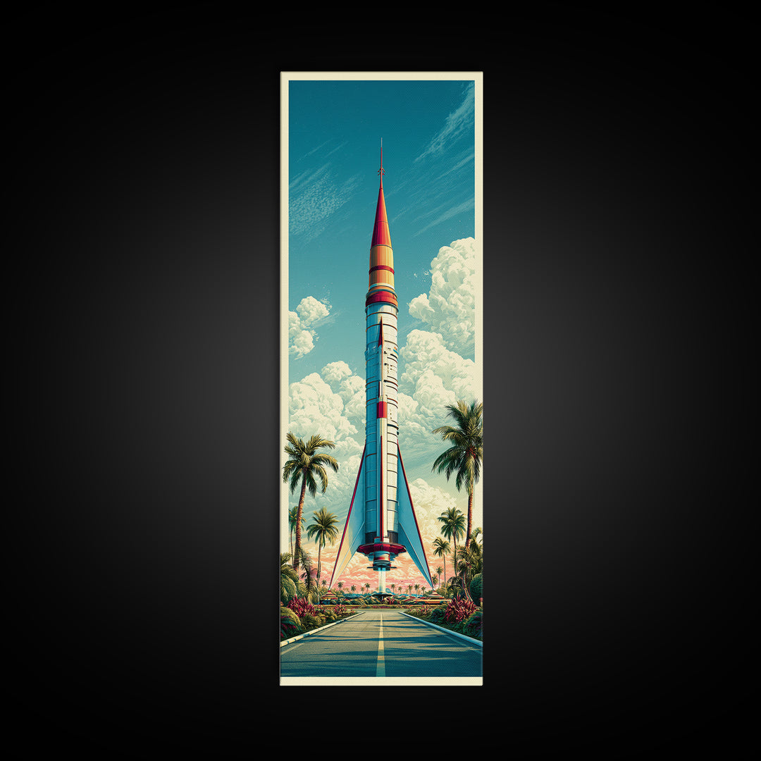 Space Age Rocket Poster Scene Canvas Print, Retro Art, Wall Art Prints, Living Room Decor, Fine Art, Retro, Whimsical Decor, RET-1x3-43