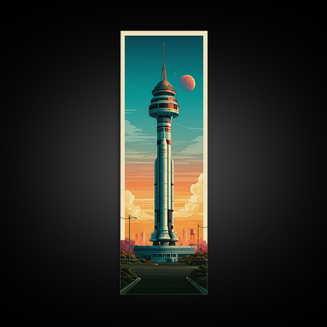 Space Age Rocket Poster Scene Framed Canvas Print, Retro Art, Retro Wall Art, Living Room Decor, Fine Art, Retro, Luxury Decor, RET-1x3-91