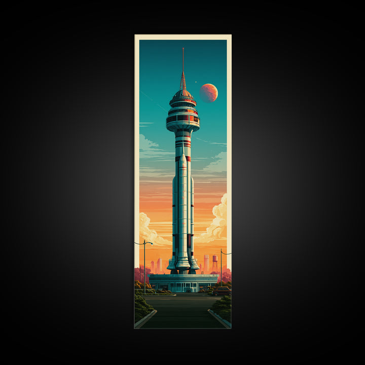 Space Age Rocket Poster Scene Framed Canvas Print, Retro Art, Retro Wall Art, Living Room Decor, Fine Art, Retro, Luxury Decor, RET-1x3-91