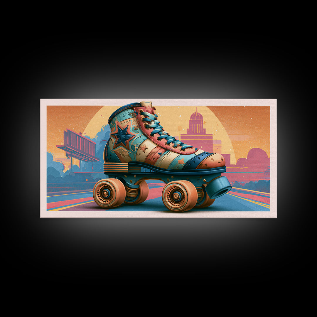 Retro Roller Skate Framed Canvas Print, Retro Art, Mid Century Modern, Living Room Decor, Fine Art, Retro, Dopamine Decor, RET-2x1-72