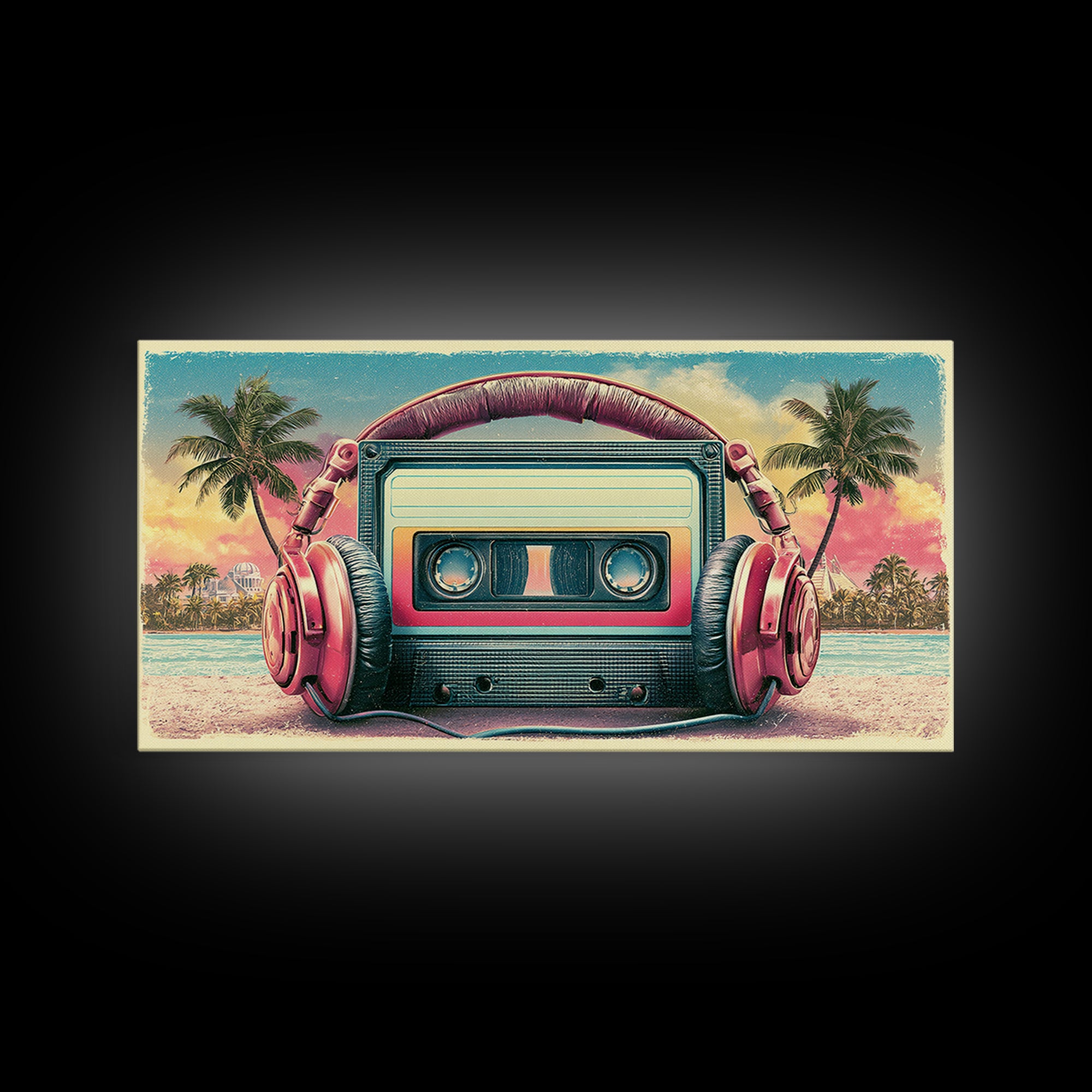 Cassette Tape and Headphones Graphic Canvas Print, Retro Art, Posters, Living Room Decor, Watercolor Art, Retro, Printable Art, RET-2x1-74