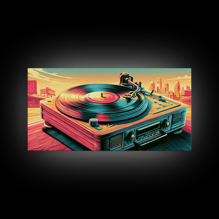 Vinyl Record Player Framed Canvas Print, Retro Art, Printable Art, Living Room Decor, Fine Art, Retro, Funky Wall Art, RET-2x1-80