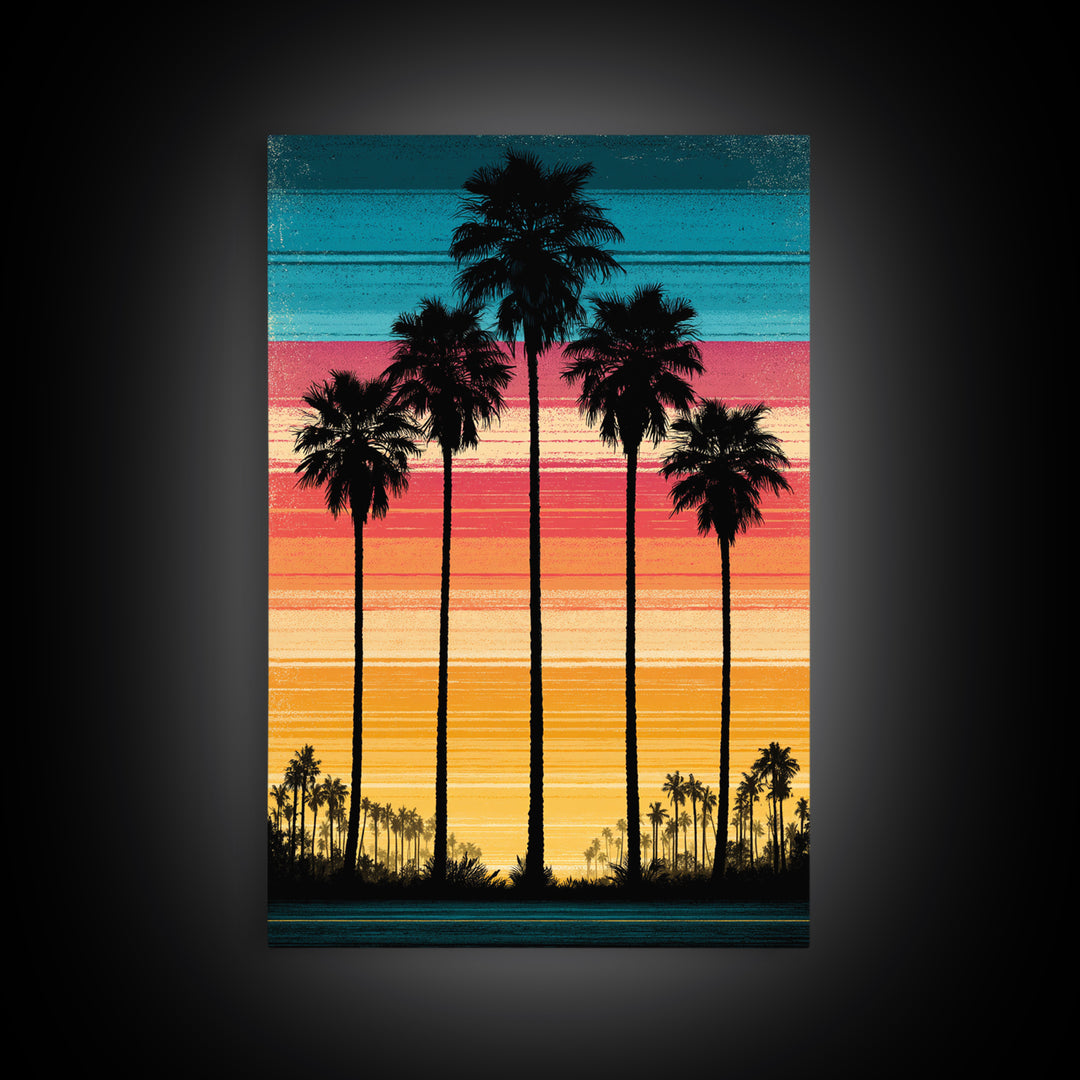 70s Sunset Stripes Canvas Print, Retro Art, Floral Wall Art, Living Room Decor, Abstract Art, Retro, Minimalist Decor, RET-2x3-11