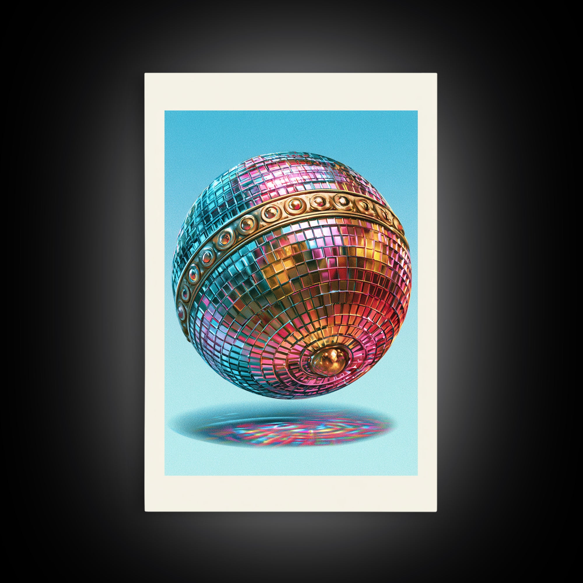 Roller Disco Ball Framed Canvas Print, Retro Art, Contemporary Art, Living Room Decor, Oil Painting, Retro, Art Deco, RET-2x3-21