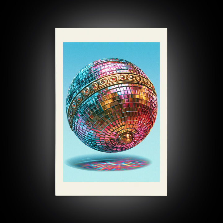 Roller Disco Ball Framed Canvas Print, Retro Art, Contemporary Art, Living Room Decor, Oil Painting, Retro, Art Deco, RET-2x3-21