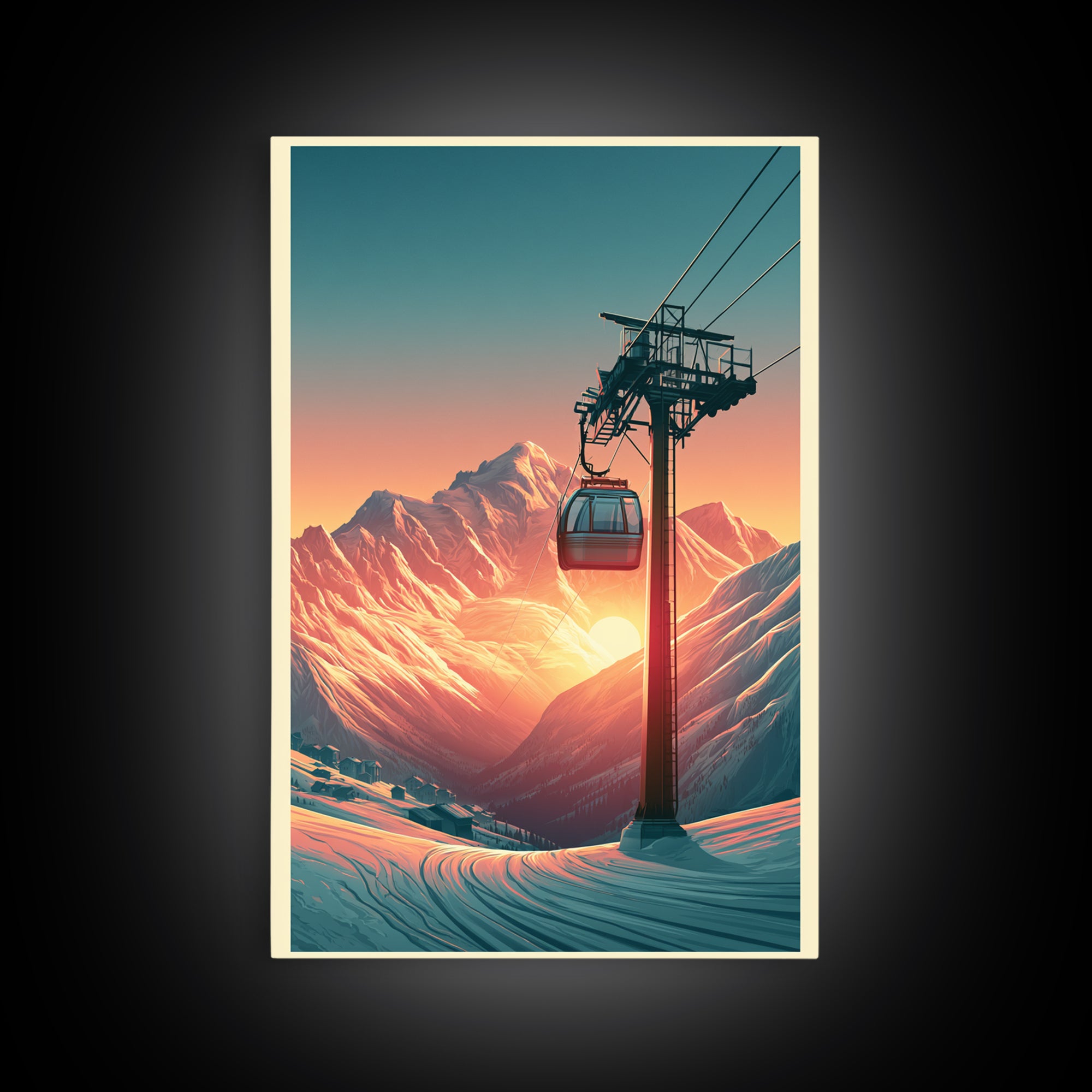 Retro Ski Poster Mountain Scene Canvas Print, Retro Art, Bedroom Wall Art, Living Room Decor, Watercolor Art, Retro, Art Print, RET-2x3-32