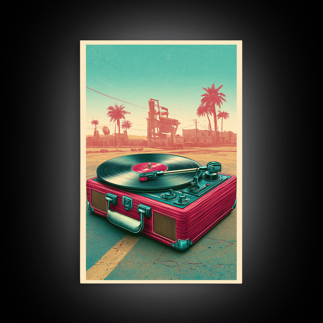 Vinyl Record Player Framed Canvas Print, Retro Art, Wall Art Prints, Living Room Decor, Fine Art, Retro, Whimsical Decor, RET-2x3-68