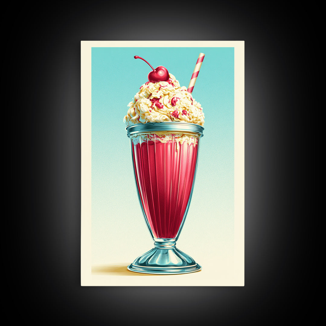 1950s Diner Milkshake Canvas Print, Retro Art, Poster, Living Room Decor, Fine Art, Retro, Abstract Art, Apartment Decor, RET-2x3-9