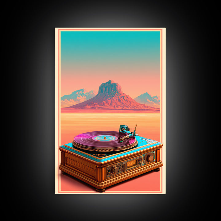 Vinyl Record Player Framed Canvas Print, Retro Art, Gallery Decor, Living Room Decor, Abstract Art, Retro, Contemporary Art, RET-2x3-92