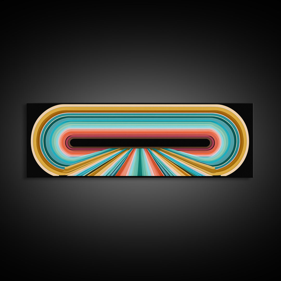 70s Rainbow Arch Abstract Framed Canvas Print, Retro Art, Dopamine Decor, Living Room Decor, Abstract Art, Retro, RET-3x1-57