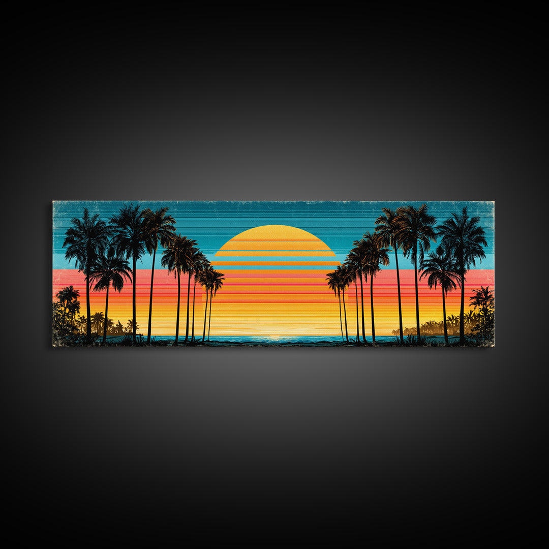 70s Sunset Stripes Framed Canvas Print, Retro Art, Wall Art Prints, Living Room Decor, Abstract Art, Retro, Whimsical Decor, RET-3x1-67