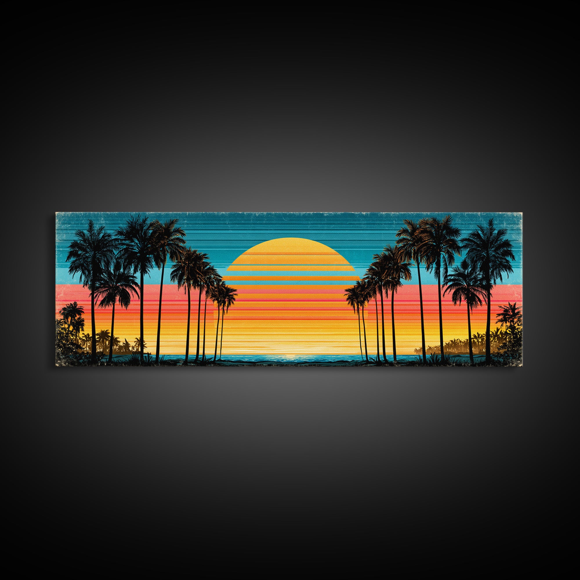 70s Sunset Stripes Framed Canvas Print, Retro Art, Wall Art Prints, Living Room Decor, Abstract Art, Retro, Whimsical Decor, RET-3x1-67