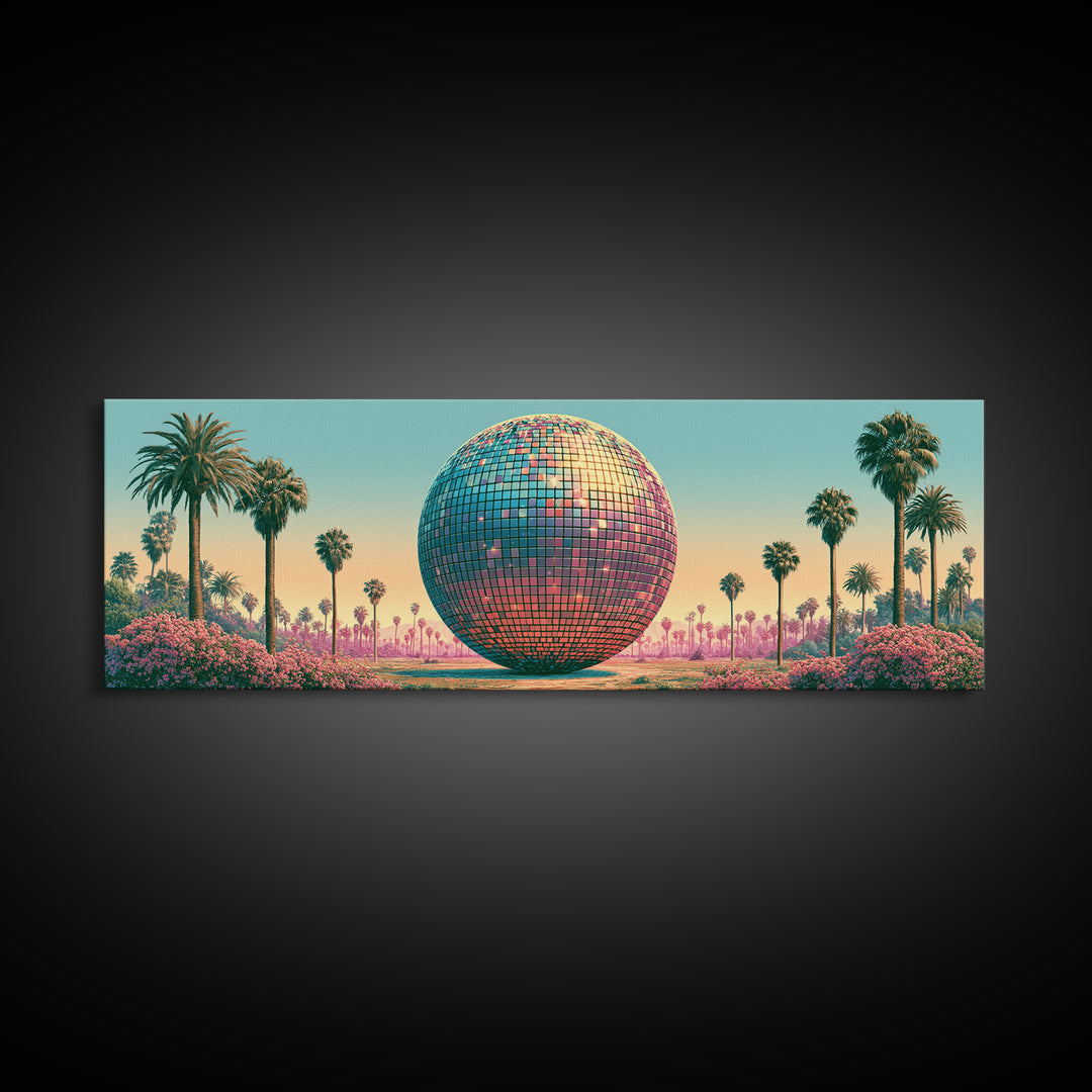 Roller Disco Ball Framed Canvas Print, Retro Art, Whimsical Decor, Living Room Decor, Retro, Modern Decor, Fine Art Print, RET-3x1-77