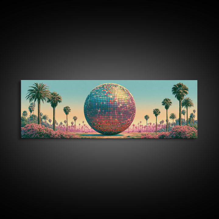 Roller Disco Ball Framed Canvas Print, Retro Art, Whimsical Decor, Living Room Decor, Retro, Modern Decor, Fine Art Print, RET-3x1-77