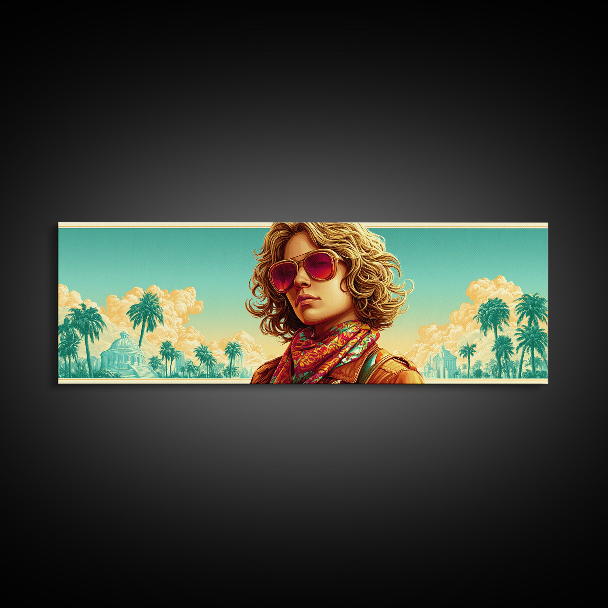 Mod Woman in Sunglasses and Scarf Canvas Print, Retro Art, Neutral Decor, Living Room Decor, Fine Art, Retro, Wall Art, RET-3x1-96