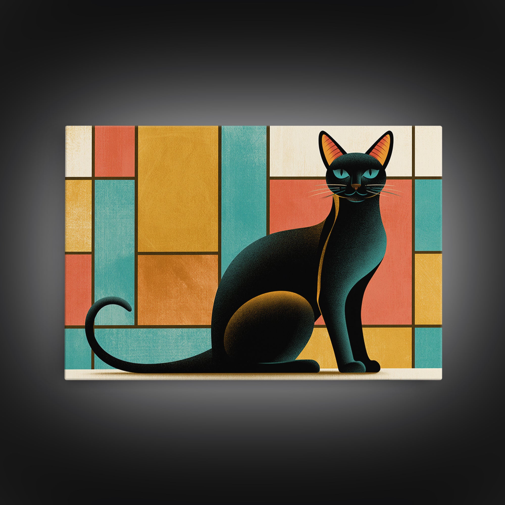 Mid Century Cat Canvas Print, Retro Art, Original Art, Living Room Decor, Abstract Art, Retro, Retro Wall Art, Bedroom Wall Art, RET-3x2-1