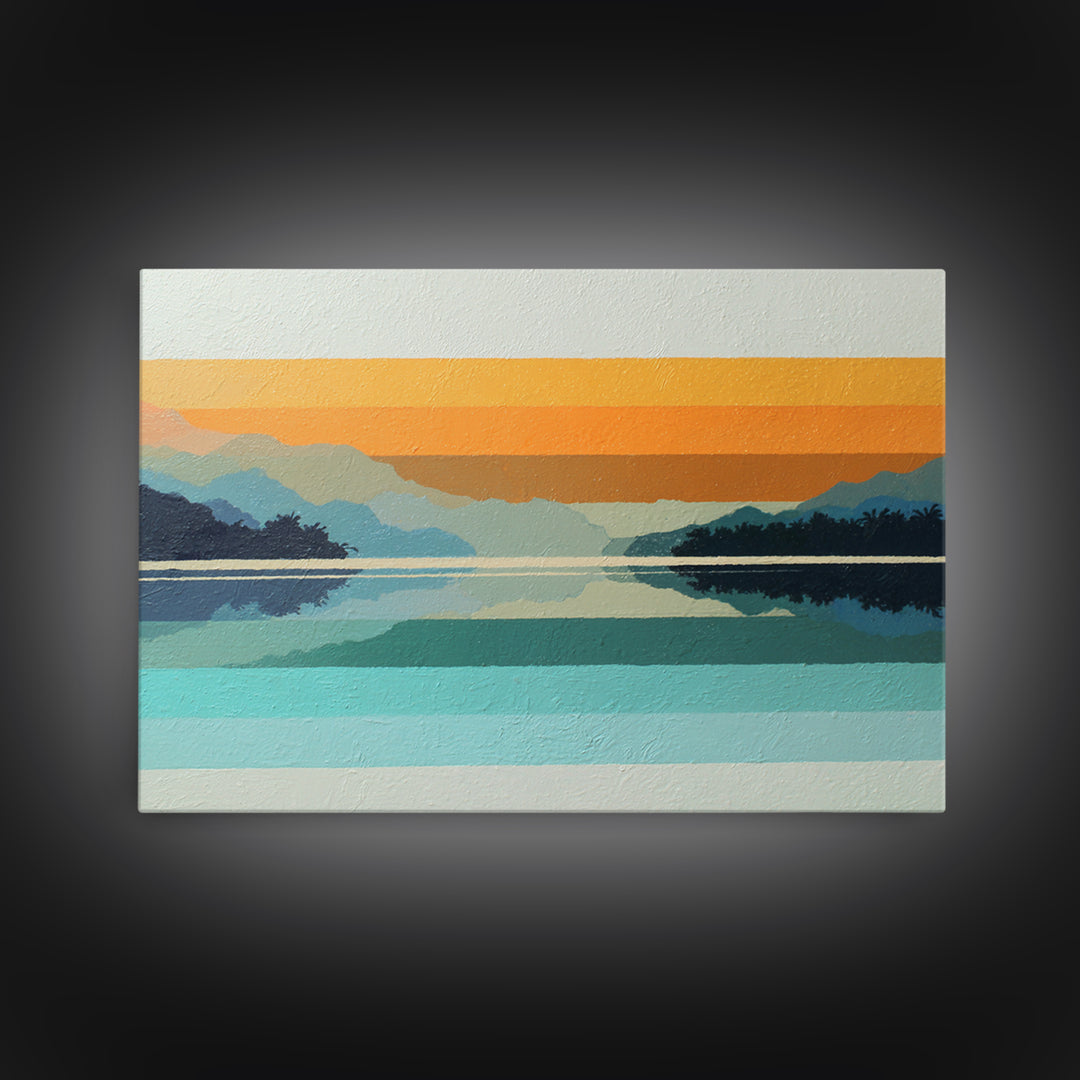 70s Sunset Stripes Framed Canvas Print, Retro Art, Wall Decor, Living Room Decor, Oil Painting, Retro, Apartment Decor, RET-3x2-55