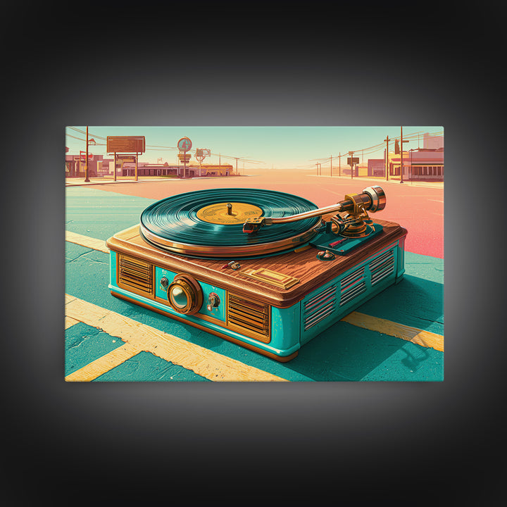 Vinyl Record Player Framed Canvas Print, Retro Art, Gallery Decor, Living Room Decor, Abstract Art, Retro, Contemporary Art, RET-3x2-64
