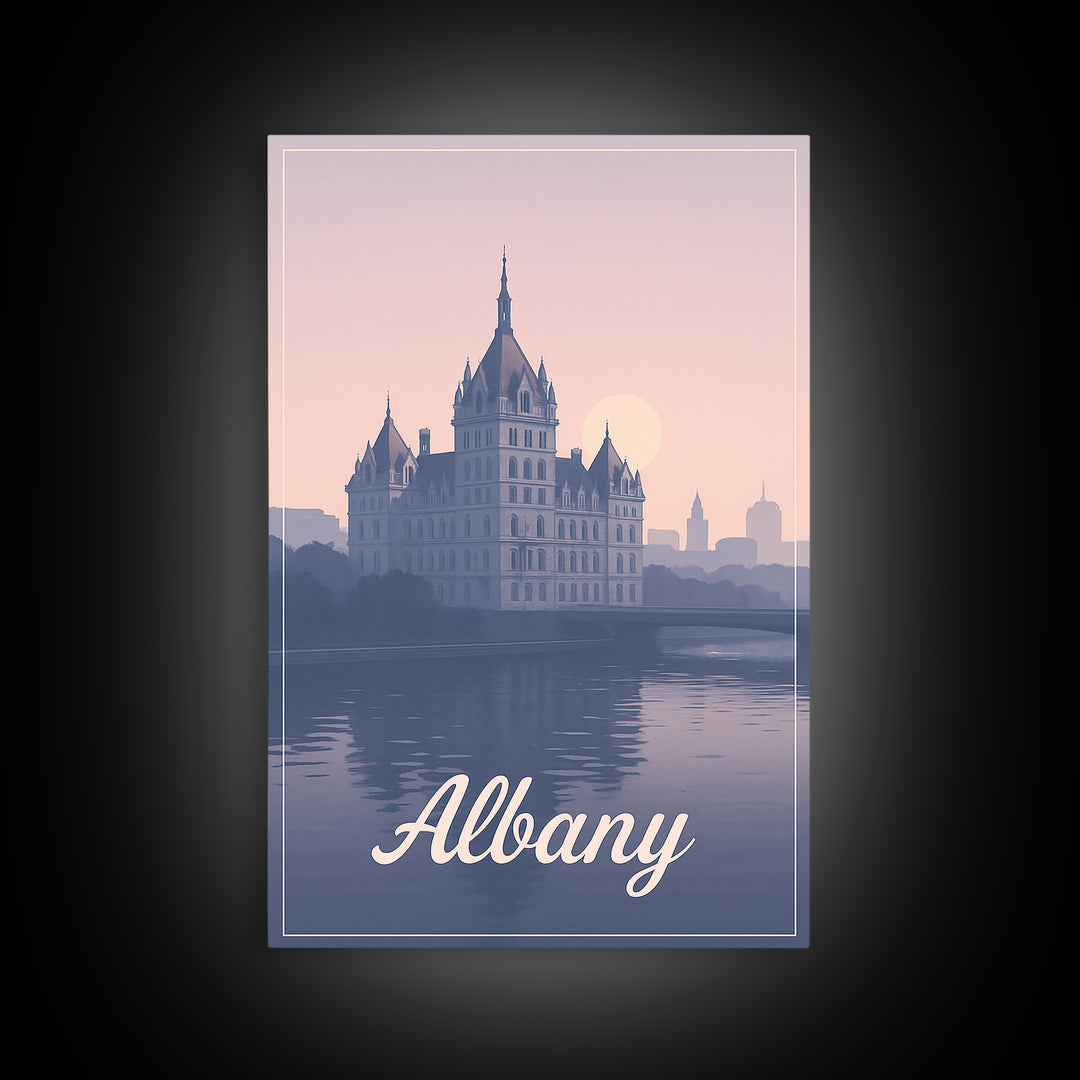 Albany Travel Poster, Framed Canvas Print, Classic Travel Poster Art, Albany Travel Art, Gift For Travelers, Wanderlust Decor, Wall Art