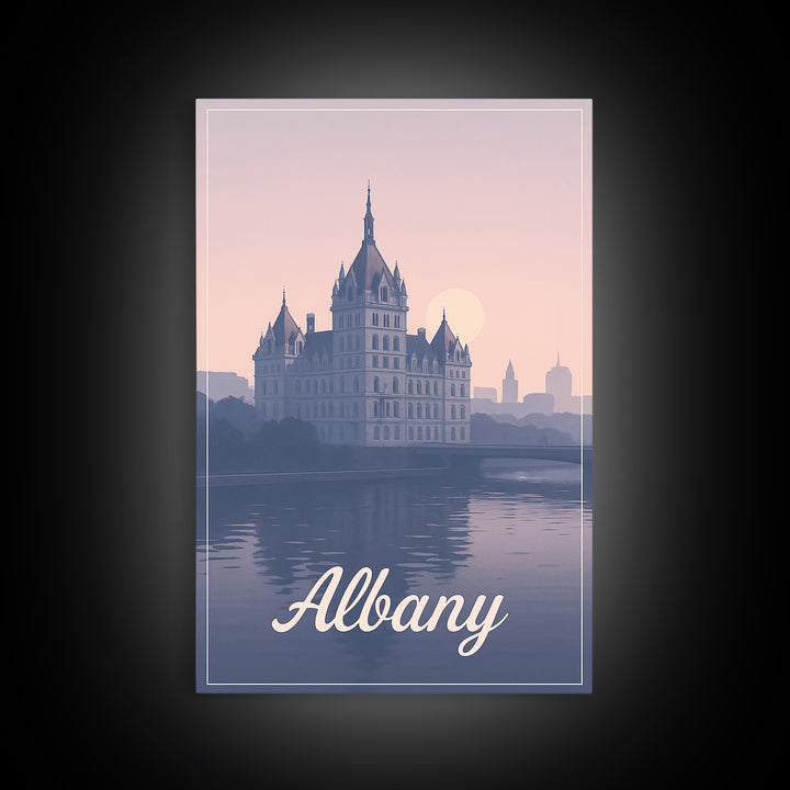 Albany Travel Poster, Framed Canvas Print, Classic Travel Poster Art, Albany Travel Art, Gift For Travelers, Wanderlust Decor, Wall Art