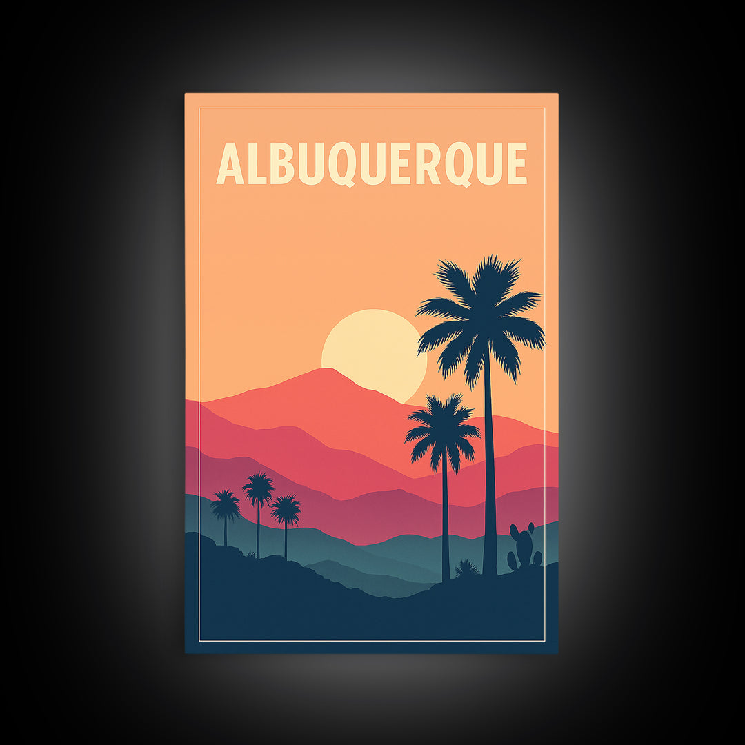 Albuquerque Travel Poster, Canvas Print, Mid Century City Wall Art, Albuquerque Wall Art, City Illustration, Retro Travel Print